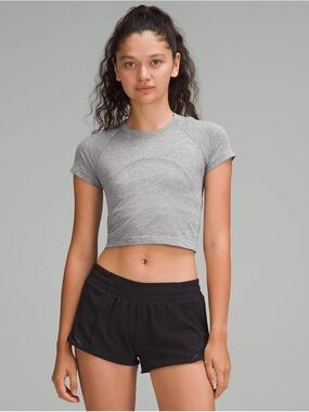 lululemon athletica Heather Gray Cropped Short-Sleeve Top